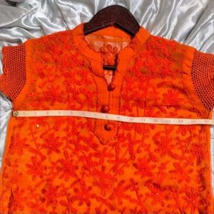 Orange Chikankari Sheer Top