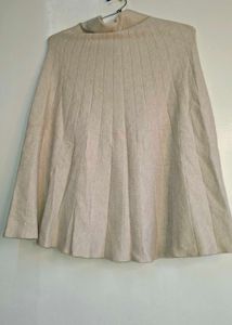Beige Ribbed Knit A-Line Midi Skirt (Waist 25")