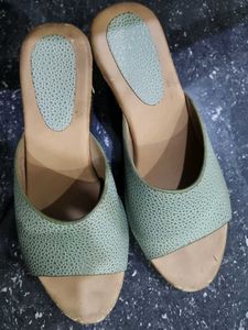 Light Green Textured Slip-On Sandals