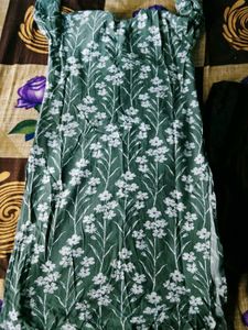 Green Floral Print Kurta with Embroidery