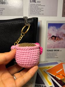 Cute Pink Crocheted Coffee Cup Keychain