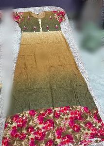 Floral Print Green &amp; Beige Kurta