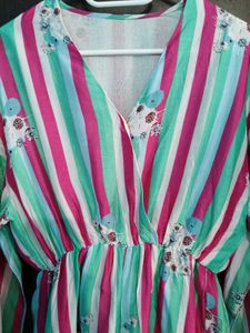 🌈 Stylish Striped Short Jumpsuit Polyester Size S