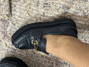 Women's Black Loafers with Gold Buckle