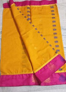 Yellow Saree With Pink Border