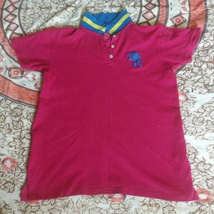 Men's Pink Polo T-Shirt with Lion Emblem