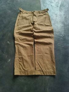 Khaki Wide Leg Double knee Pants