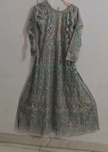 Elegant Embroidered Gray Ethnic Dress