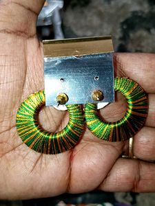Green &amp; Yellow Silk Thread Earrings