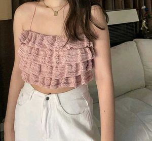 Boho Crochet Ruffle Crop Top