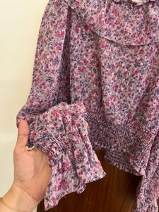 Sheer Floral Ruffle Crop Top