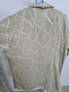 Sheer Geometric Print Button-Up Shirt
