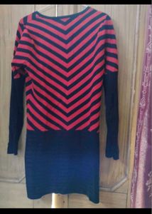 Chic Red &amp; Black Striped V-Neck Dress