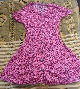 Pink Leopard Print Button-Up Dress
