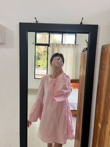 Pink Striped Bell Sleeve Mini Dress