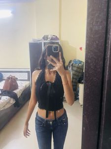 Y2k Lace trim Halter Crop Top-New