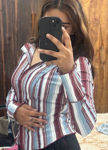 Striped Collared Button-Up Top