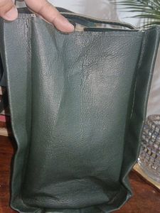 Stylish Dark Green Leather Tote Bag