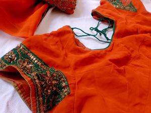 Orange Embellished Saree with Blouse