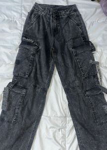 Gray Wash Cargo Pants