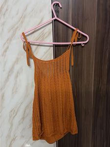 Orange Knit Tie-Strap Top