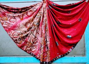 Red &amp; Pink Floral Print Saree