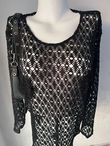 Black Crochet Knit Top
