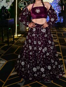 Elegant Purple Velvet Lehenga Choli