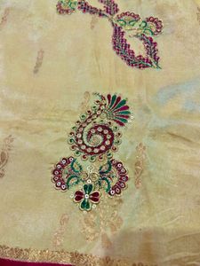 Custurd-Cream Saree with Maroon &amp; Gold Border