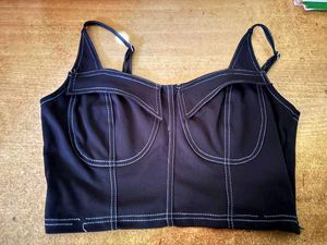 Chic Black Corset Top with Contrast Stitching