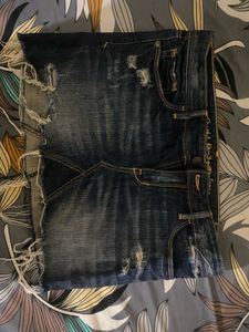 Distressed Blue Denim Mini Skirt