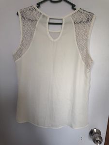Textured White Top with Lace Detail