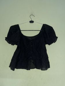Black Puff Sleeve Tiered Top