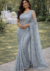 Brand new Elegant Grey bollywood Printed Saree