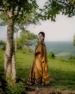 Elegant Mustard &amp; Black Saree