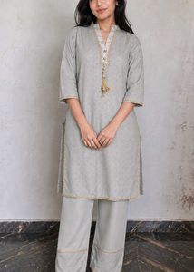 Elegant Grey Kurta Set with Palazzo Pants