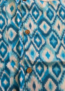 Blue Ikat Print Kurta with Wooden Buttons