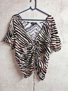 PLUS SIZE Zebra Print Ruched Top Multicolour