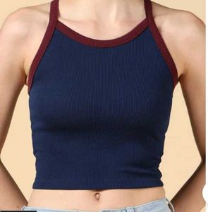 Navy Ribbed Crop Top