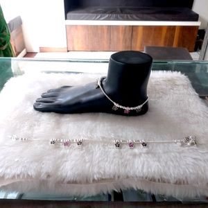 Star Design Fancy Payal Pure Silver Aman Anklet (W