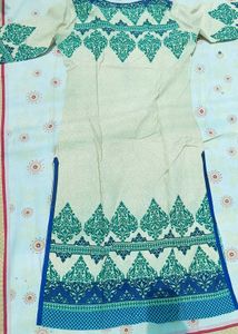 Stylish Cream Kurta with Blue &amp; Green Print