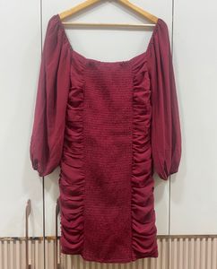 B+VESTRY Maroon Sheath Ruched Dress