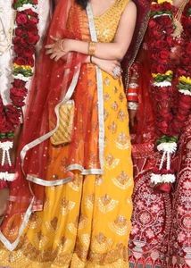 Yellow Lehenga Choli Set with Red Dupatta