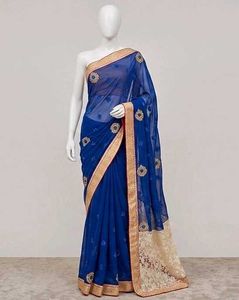 Royal Blue Embroidered Saree