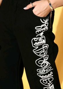 Unique Graphic Print Black Jeans