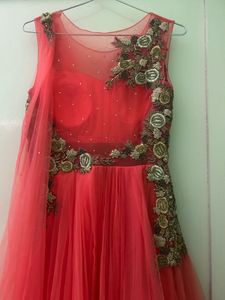 Stunning Coral Embroidered Gown