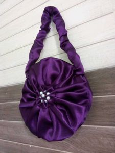 Elegant Purple Satin Clutch with Pearls