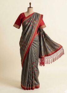 Elegant Grey Saree with Red Border