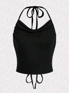 Sleek Black Halter Neck Crop Top