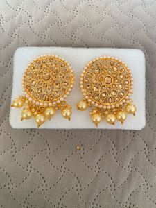 Elegant Gold Plated Pearl Stud Earrings